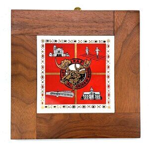 Vintage 1950s Loyal Order of the Moose LOOM Wooden Wall Plaque Ceramic Inlay MCM